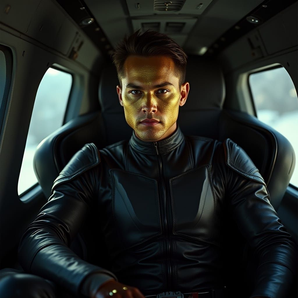 Heroic Gold-Skinned Pilot in Star Wars Cockpit