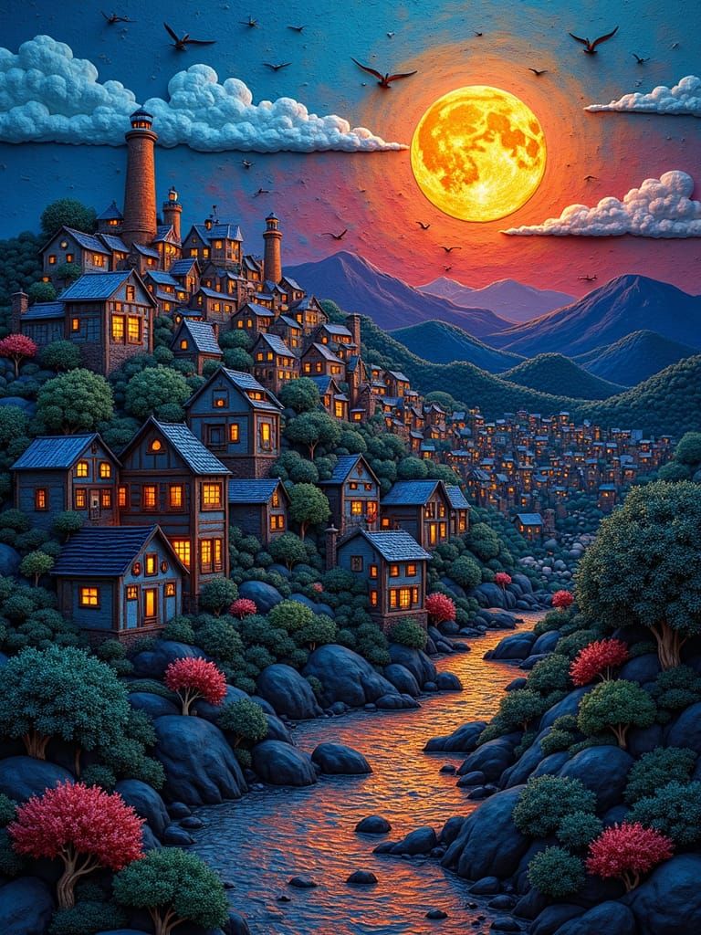 Glowing Metropolis: Embossed Patchwork Cityscape