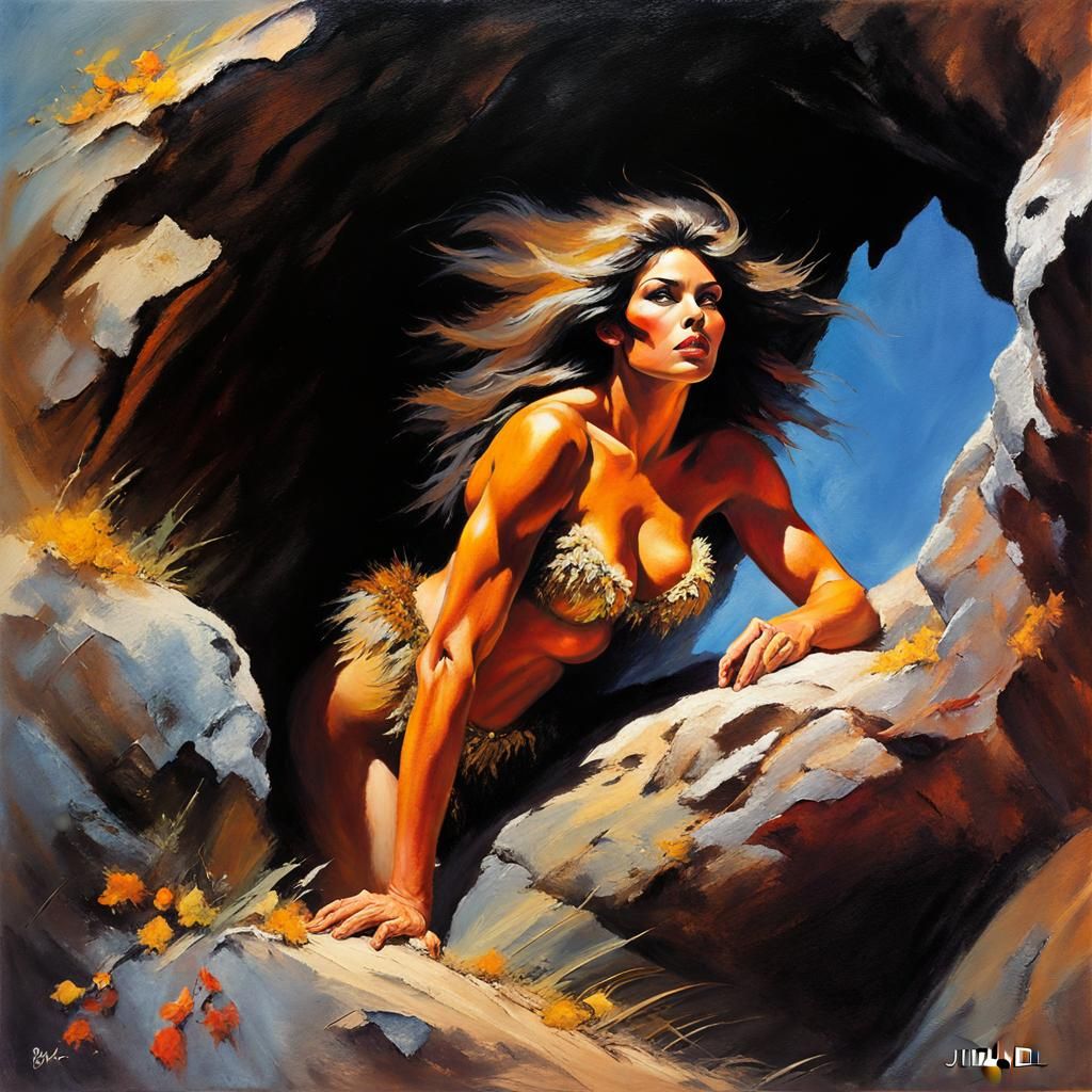 Fantasy Cave Woman as Impasto Gouache Masterpiece