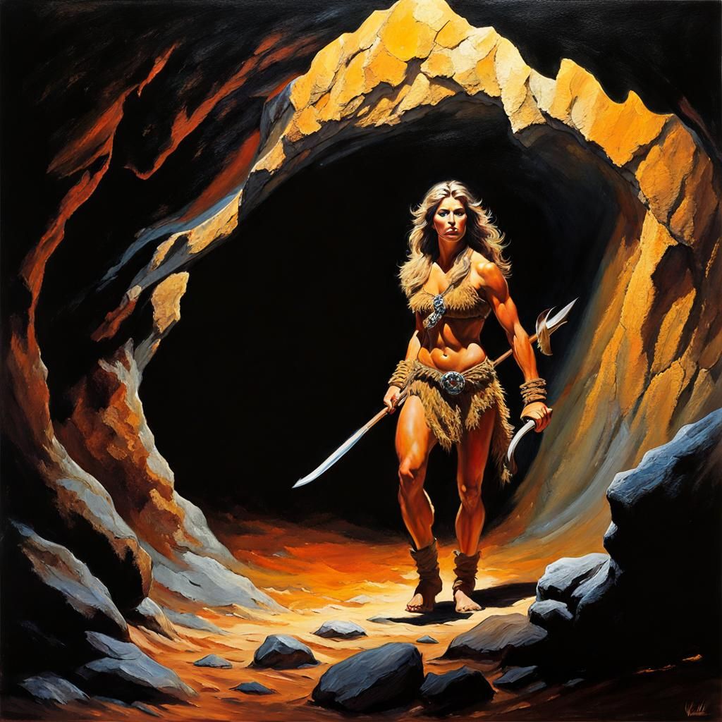 Fantasy Cave Woman in Impasto Style