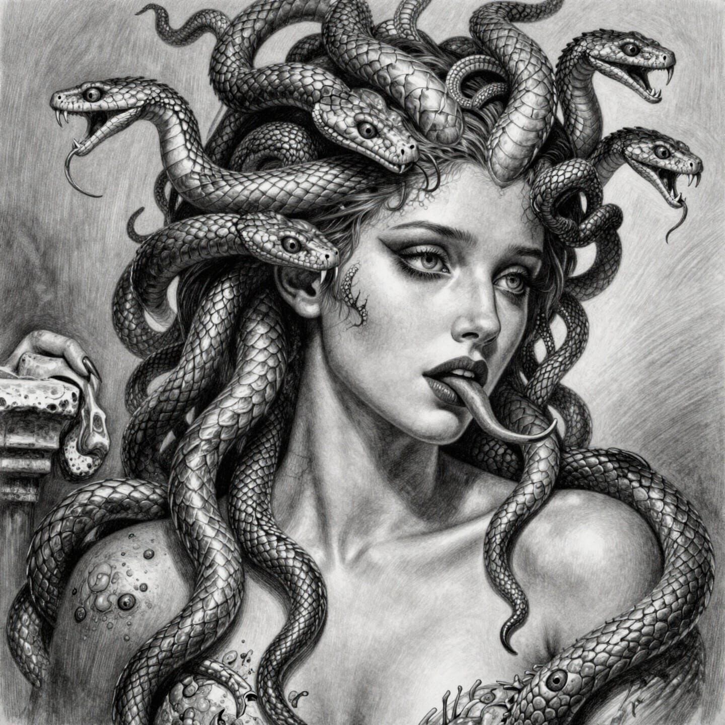Medusa's Tragic Gaze: Graphite Pencil Drawing