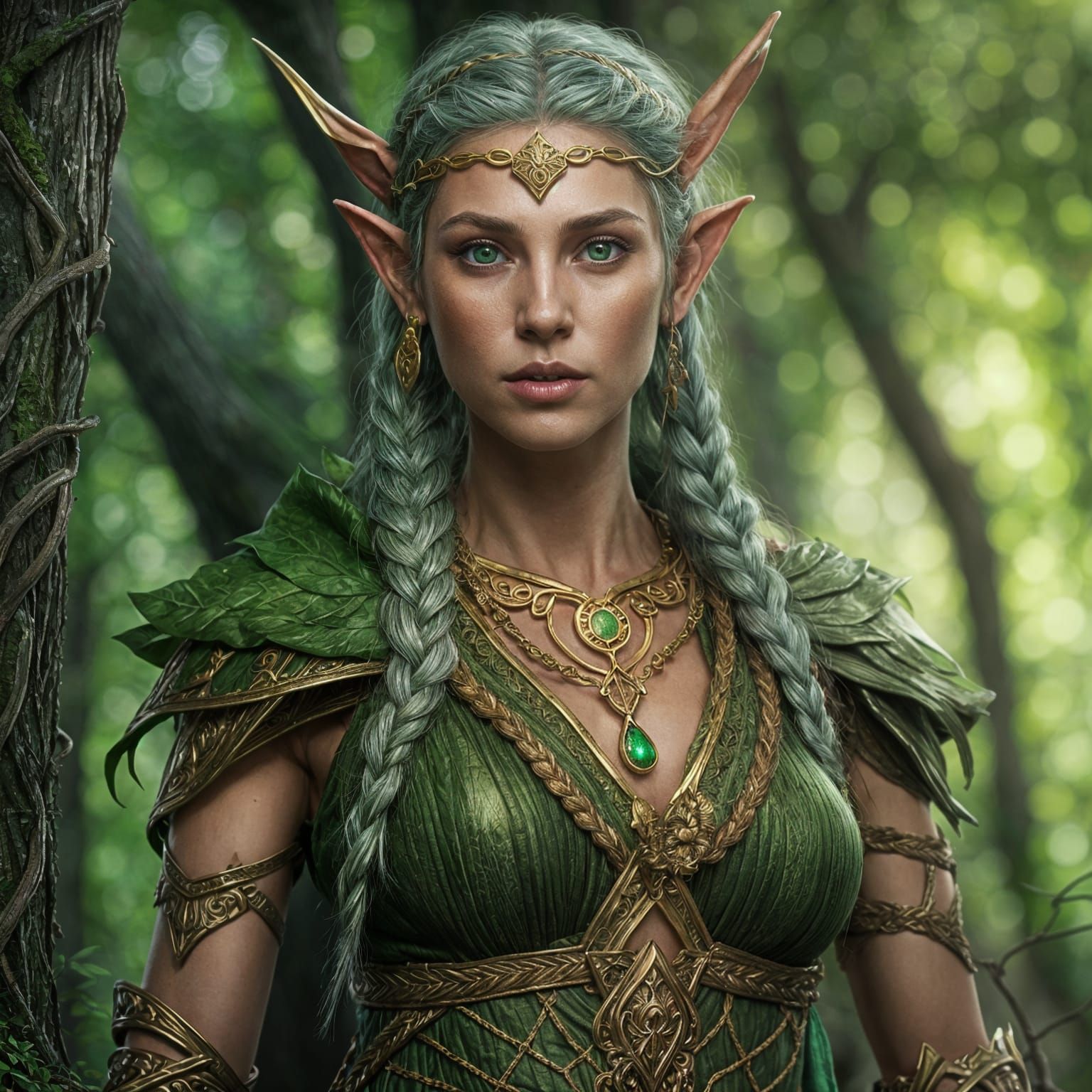 Wood Elf Druid Portrait in Detailed Digital Painting