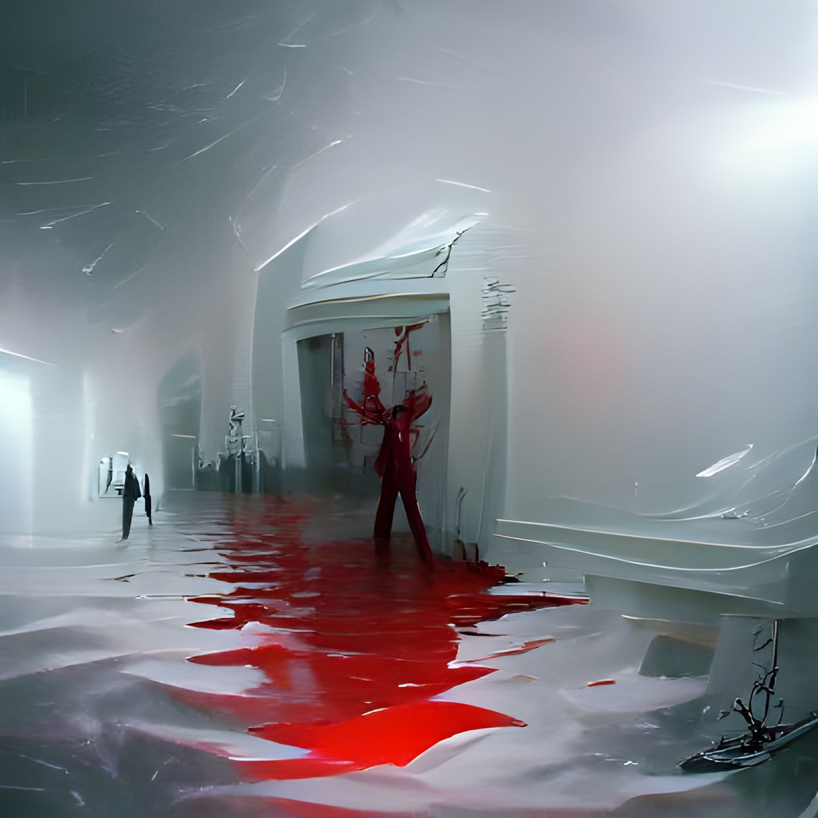Sinister Empty Room Flooded with Blood