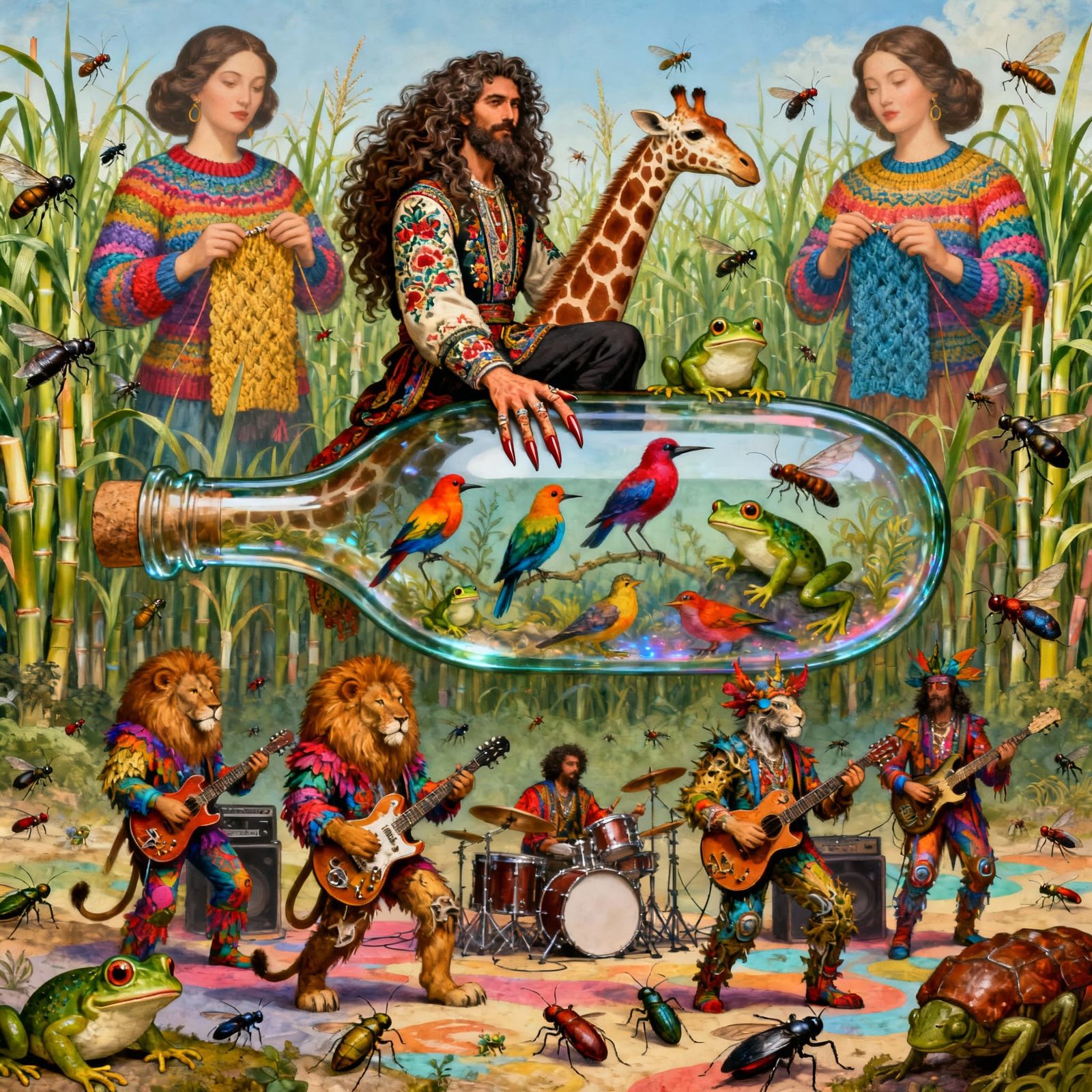 Man on Giant Bottle with Rocking Lions, Dürer & Niccoleta St...