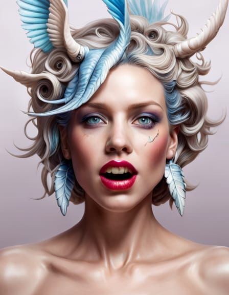 Blue Angel with Happy Smile in Fantasycore Style