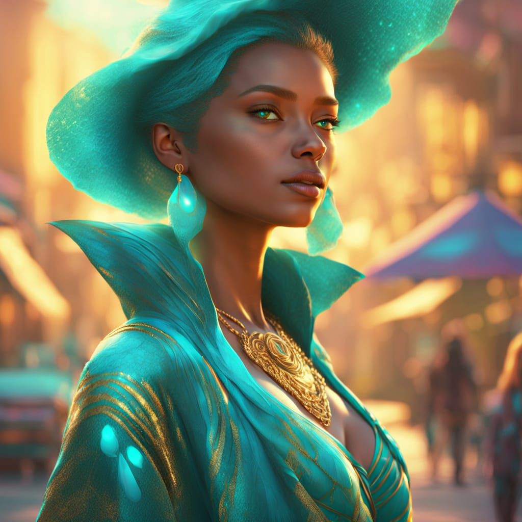 Woman in Turquoise Clothing: Pixar-Style Digital Art