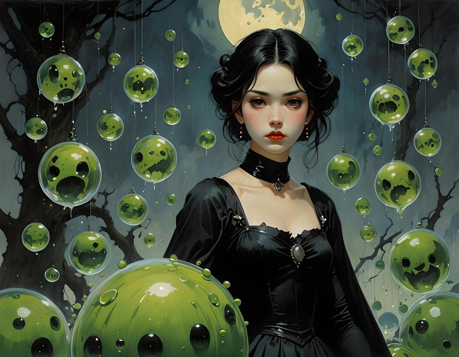 Anime Female Vampire in Gothic Impressionism Style