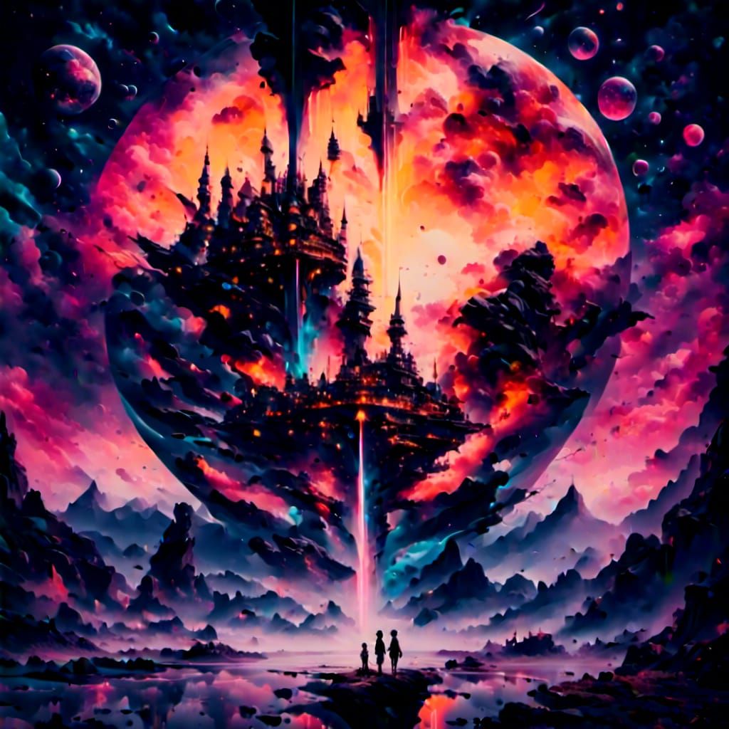 Planet Sinking into a Star in Anime Style