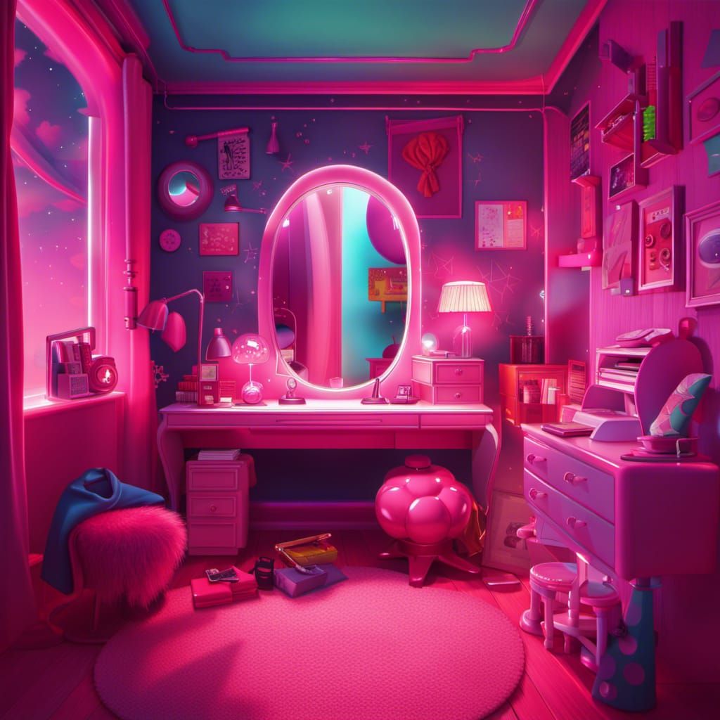 90s Cartoon Teen Girl Bedroom in Pink