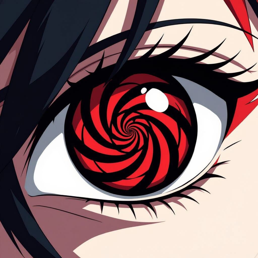 Sharingan Eye with Swirling Patterns in Manga Style