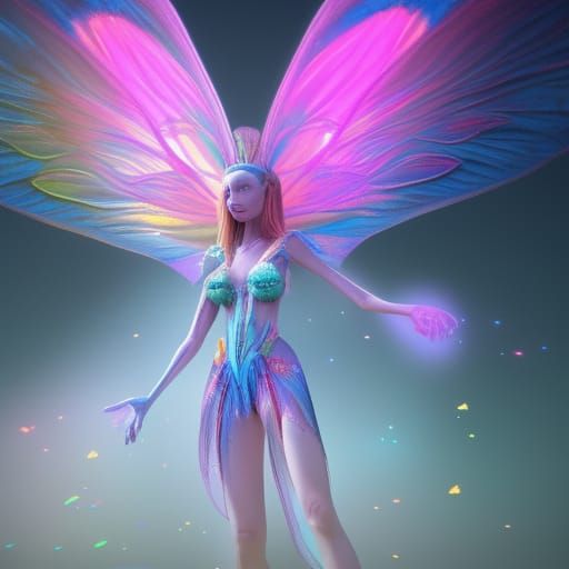 Glowing Butterfly with Spooky Fairies in Fantasy Art