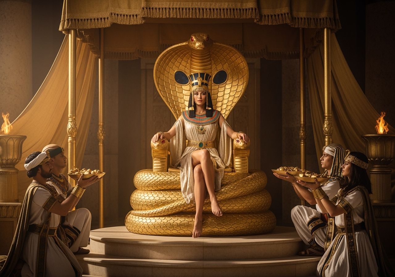 Egyptian Queen on Cobra Throne, Photorealistic Style