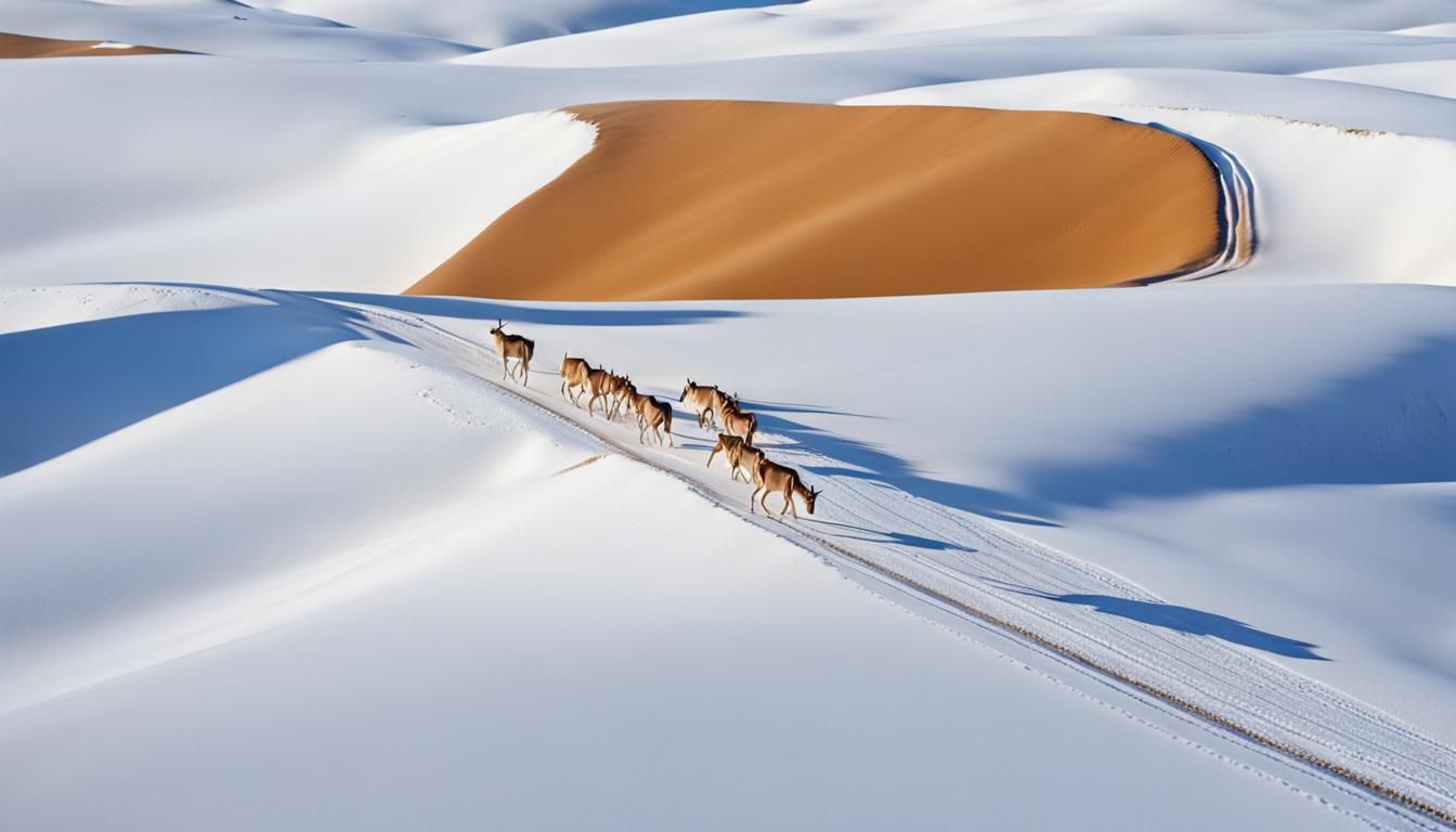 Snowfall in the Taklamakan Derest and Goitered Gazelle