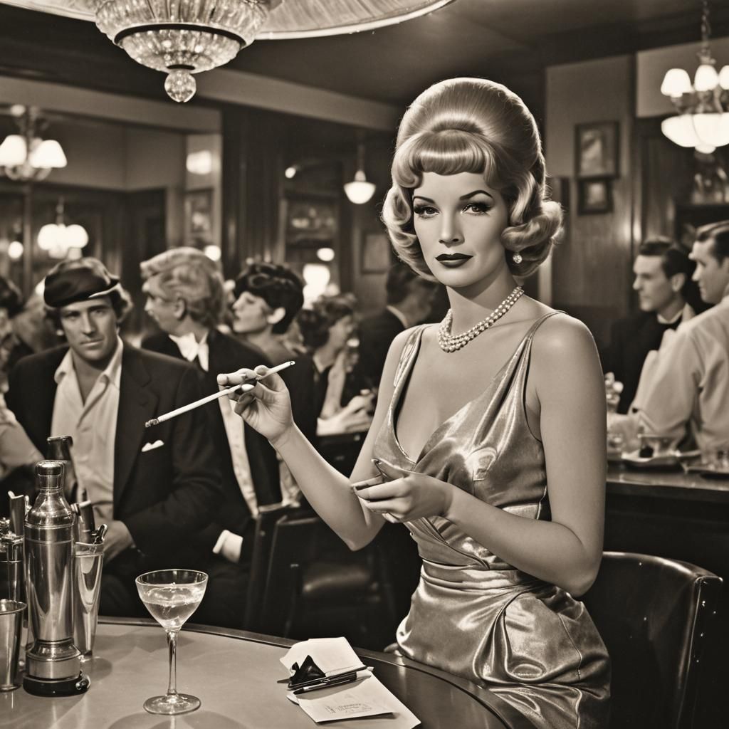 Elegant Woman in Cocktail Bar, Vintage Photo