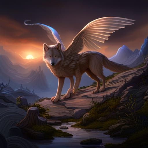 Winged Wolf-Snake Hybrid: Detailed Matte Painting