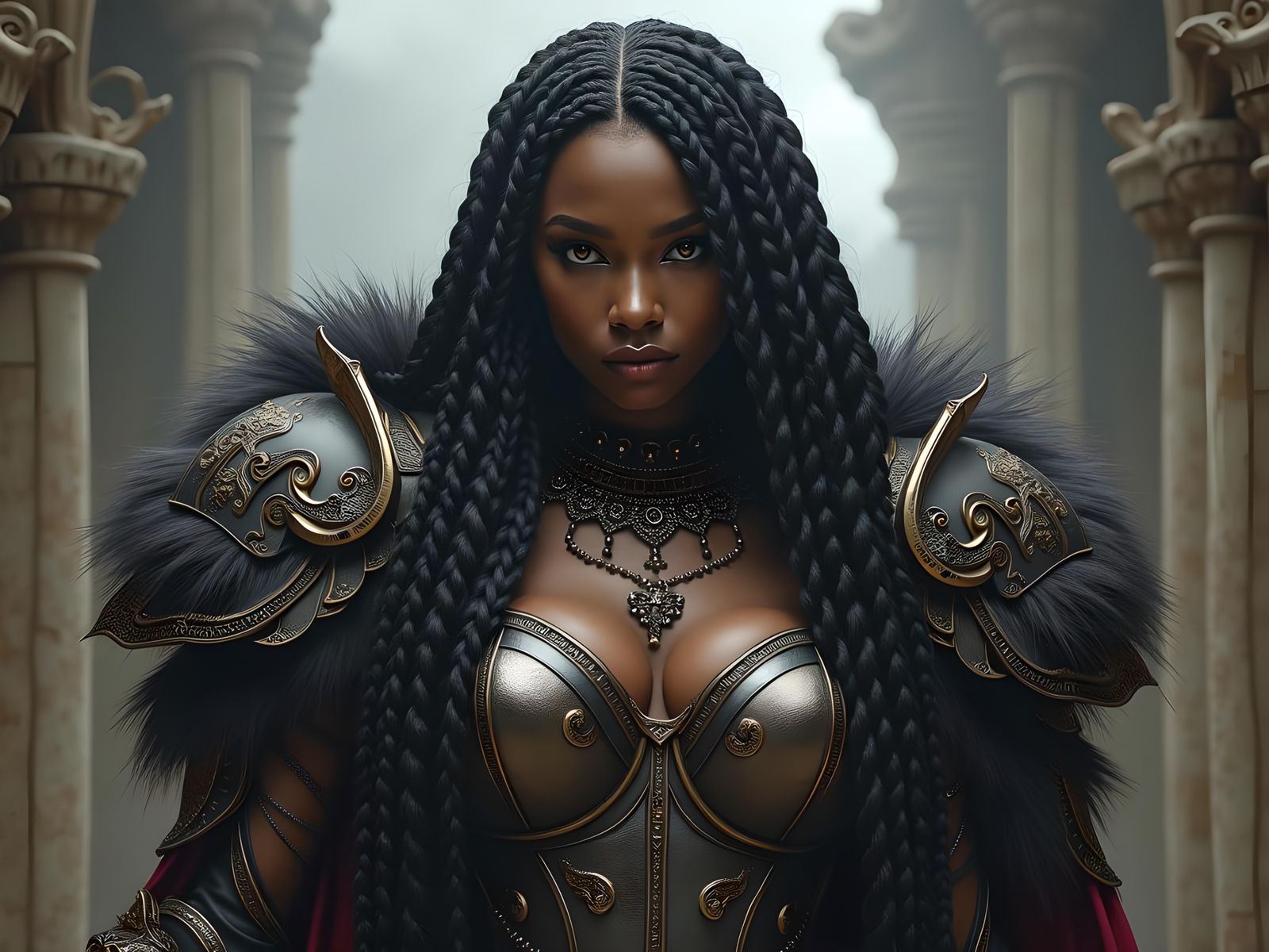 Realistic Beauty with Braids, Armor and Fur