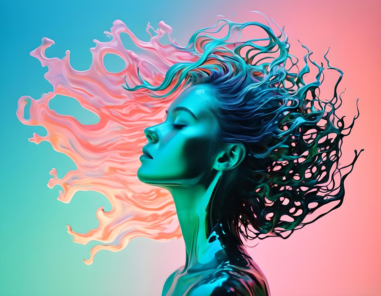 Ferrofluid silhouette portrait..