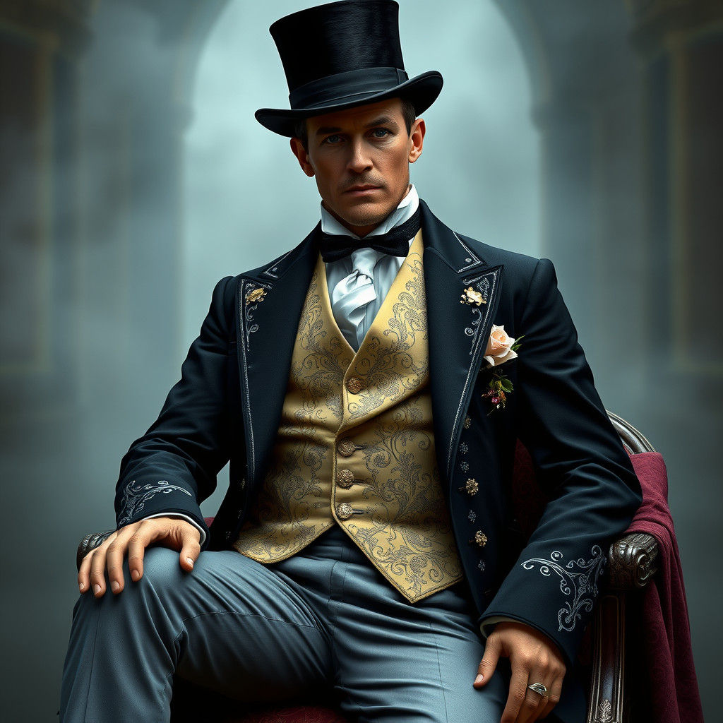 Dignified Gentleman in Elaborate Dress, Detailed Matte Paint...