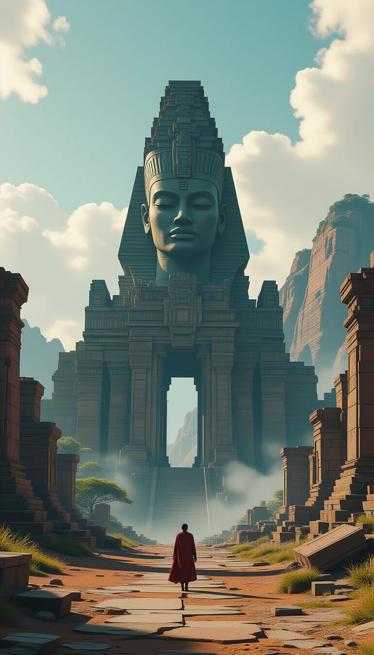 Kenyan Temple Ruins in Afrofuturist Landscape