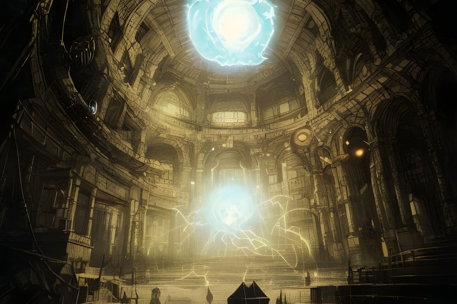 Anime Architecture with Glowing Orb of Power