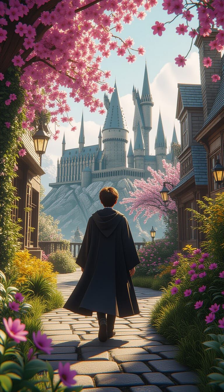 Harry Potter in Eternal Spring, Hyperrealistic Digital Art