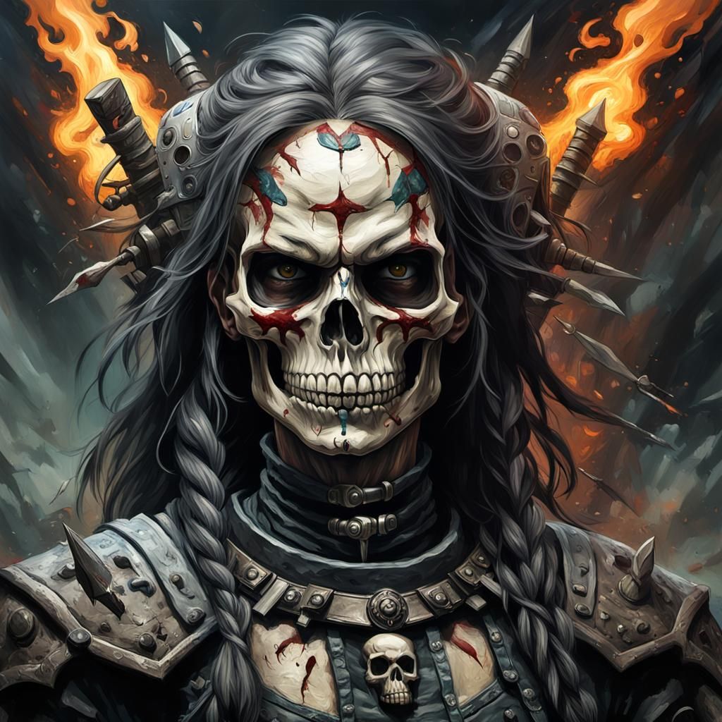 Grotesque Skull Warrior: Gothic Impressionist Masterpiece