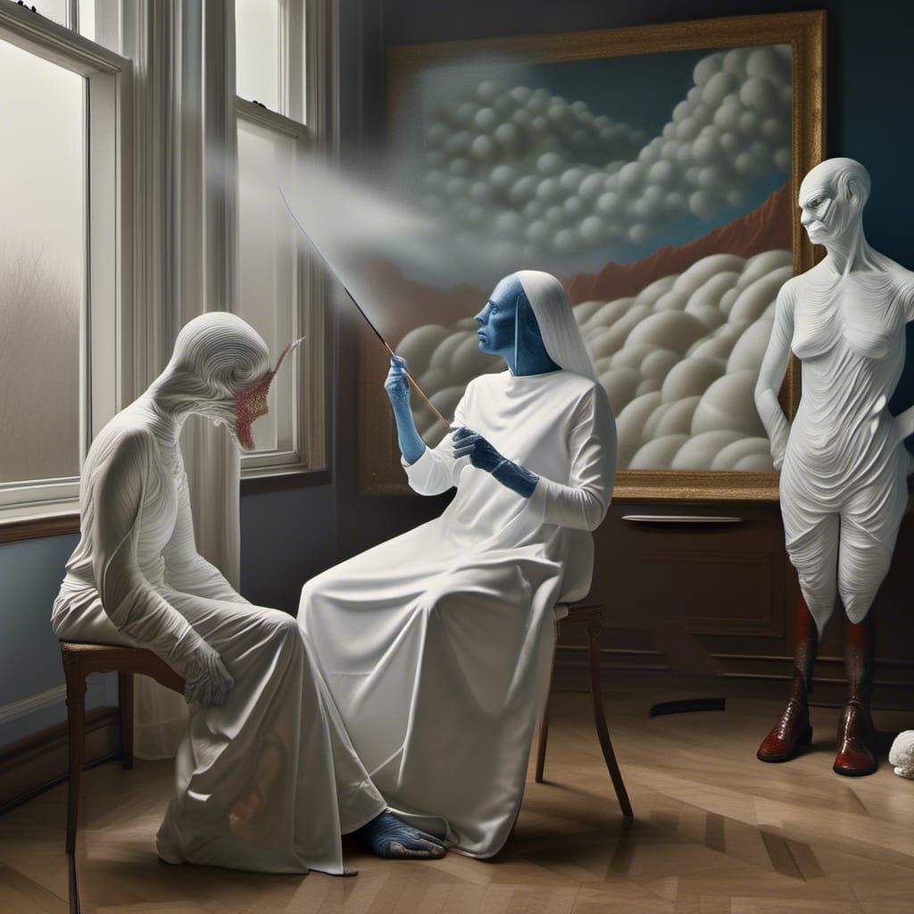 Surreal Portrait in White Laboratory: Magical Realism