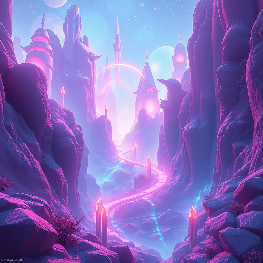Ethereal Atmosphere with Shimmering Lights in Futuristic Sty...