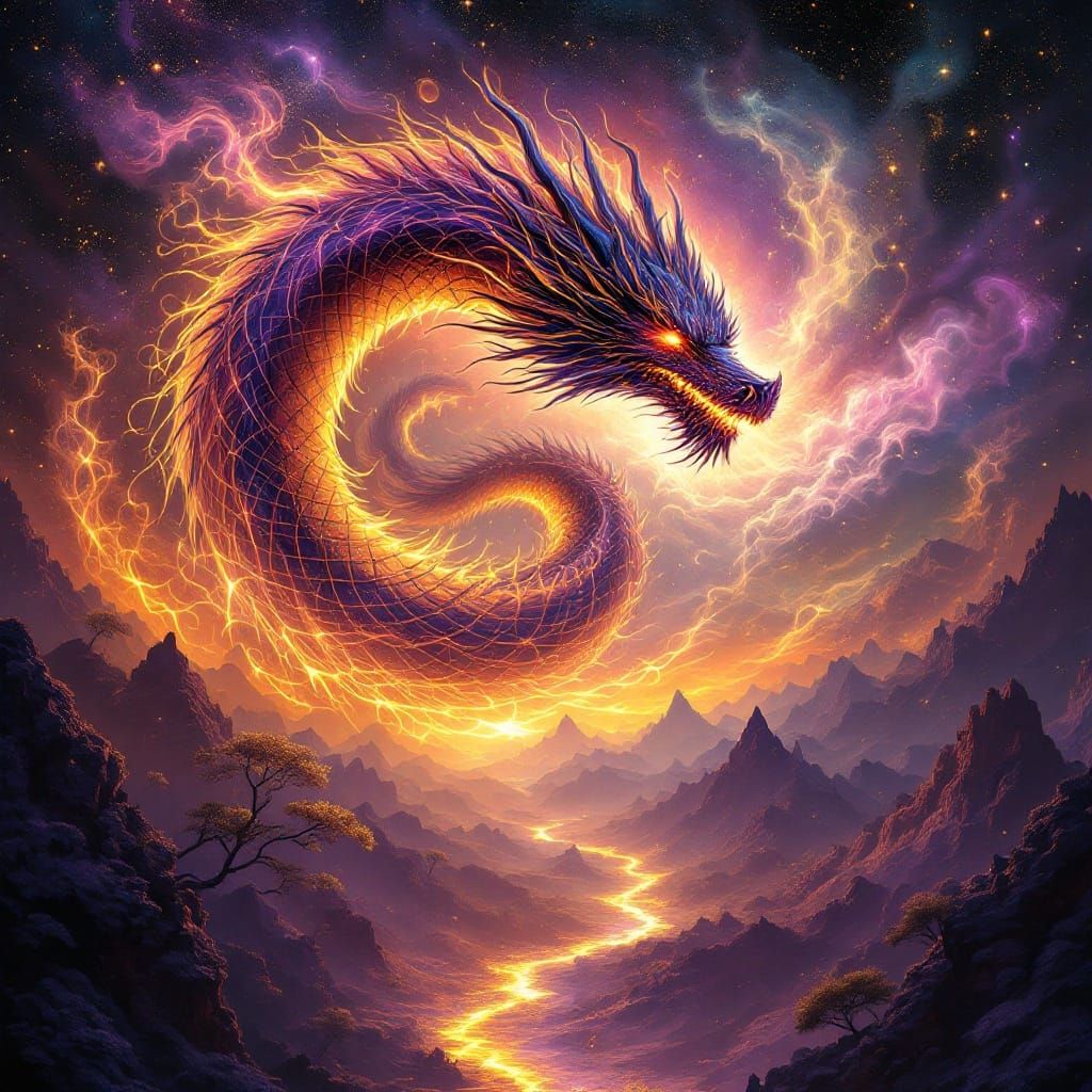 Dragon of Radiant Splendor in Fractal Ink Patterns