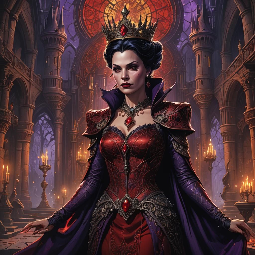 Evil Queen in Enchanted Castle, Dark Fantasy Art