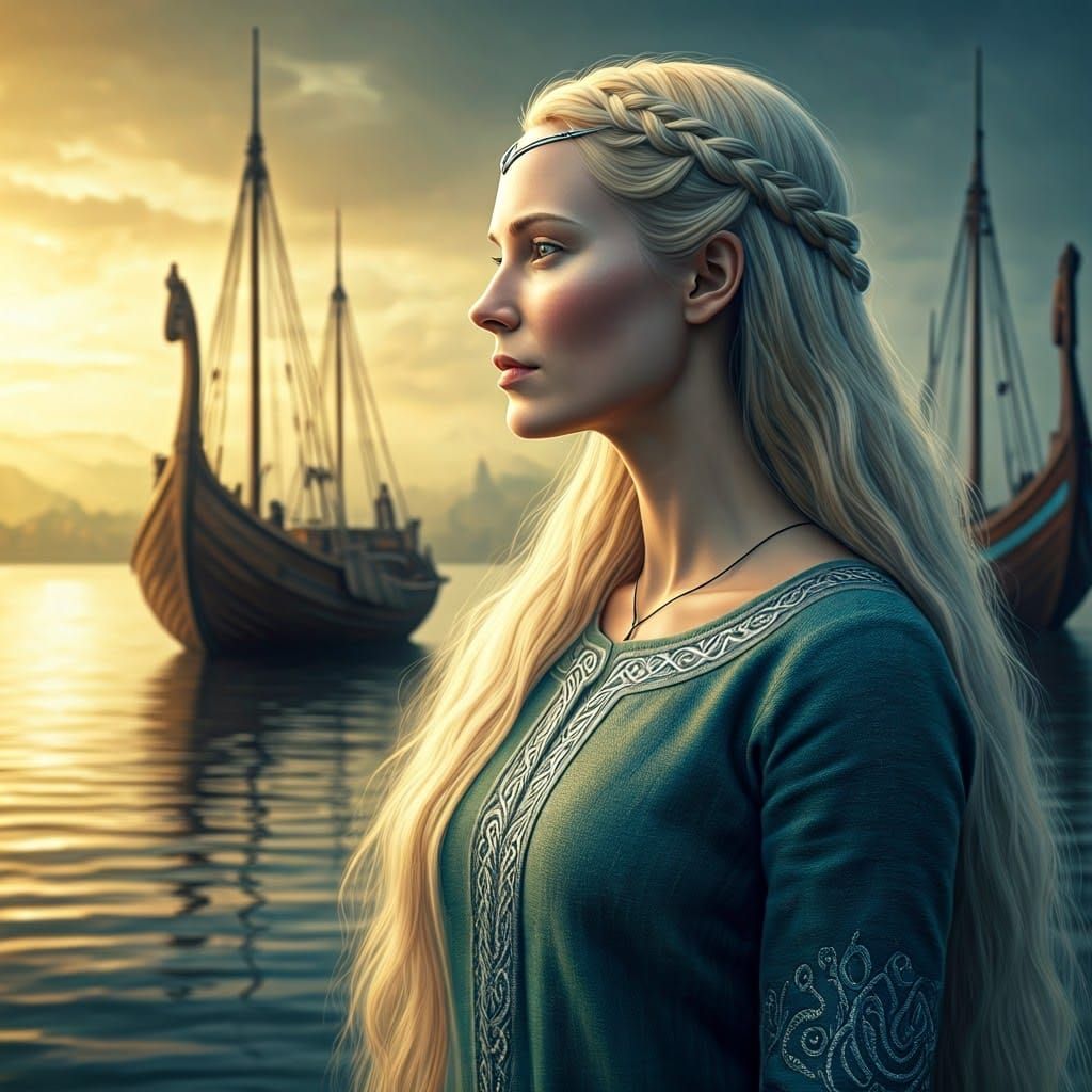 Ethereal Hludana Goddess Blesses Germanic Fishing Boats