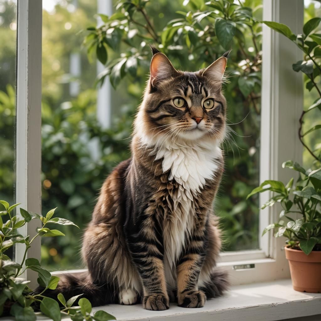 Maine Coon Cat in Window: DSLR Photography