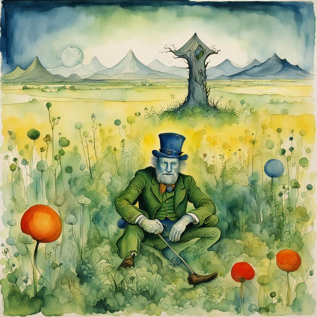 Magical Leprechaun in Watercolor Meadow, Surreal Style