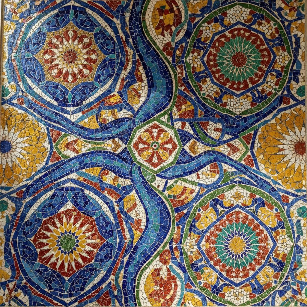 Vibrant Geometric Mosaic Tile Art Inspired by Gaudí