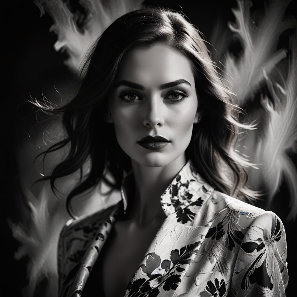 Monochrome Impressionistic Portrait of Woman in High-Fashion