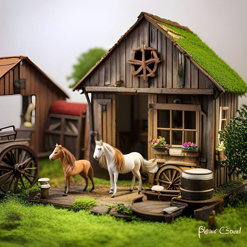 Miniature Cowboy and Horses in Terrarium Landscape