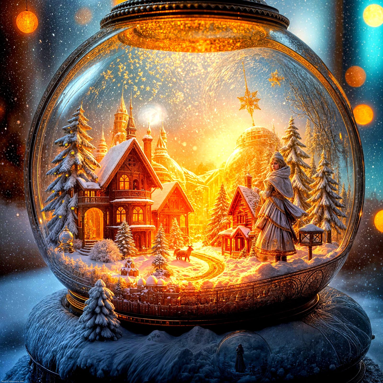 Whimsical Winter Wonderland Inside Antique Snow Globe