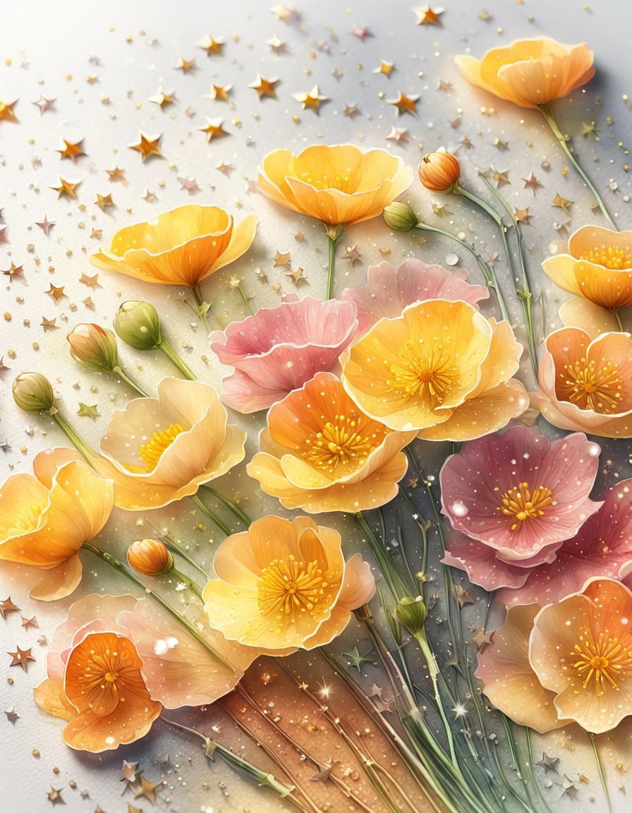 Glamorous Card with Buttercups in Watercolor Style