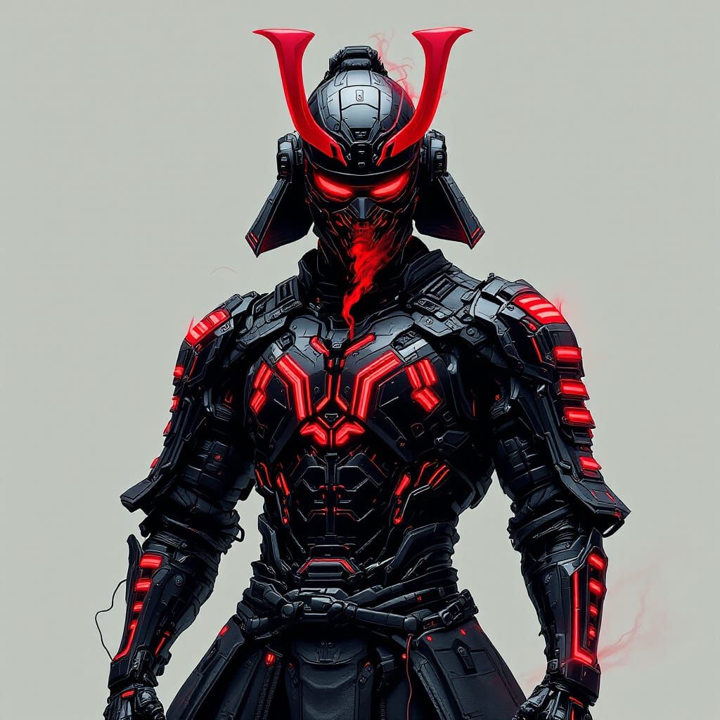 Cyberpunk Samurai with Red LED Armor and Mask