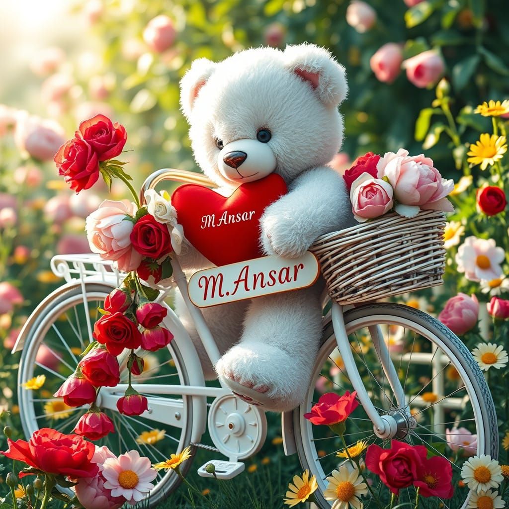 Vintage-Inspired Teddy Bear on Ornate White Bicycle