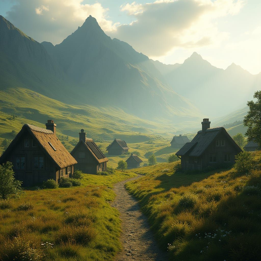 Surrealistic Scottish Village Captured in Hyperrealistic Det...