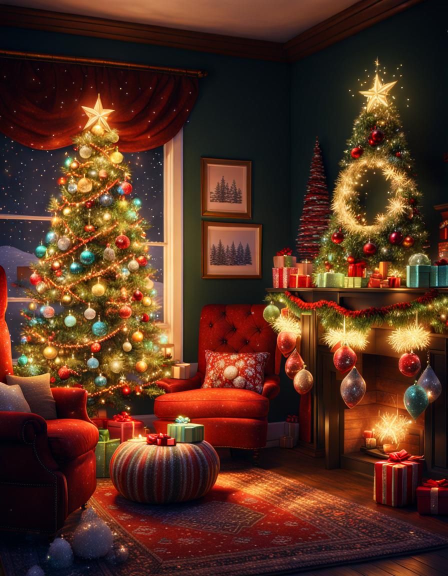 Whimsical Christmas Tree in Cozy Room