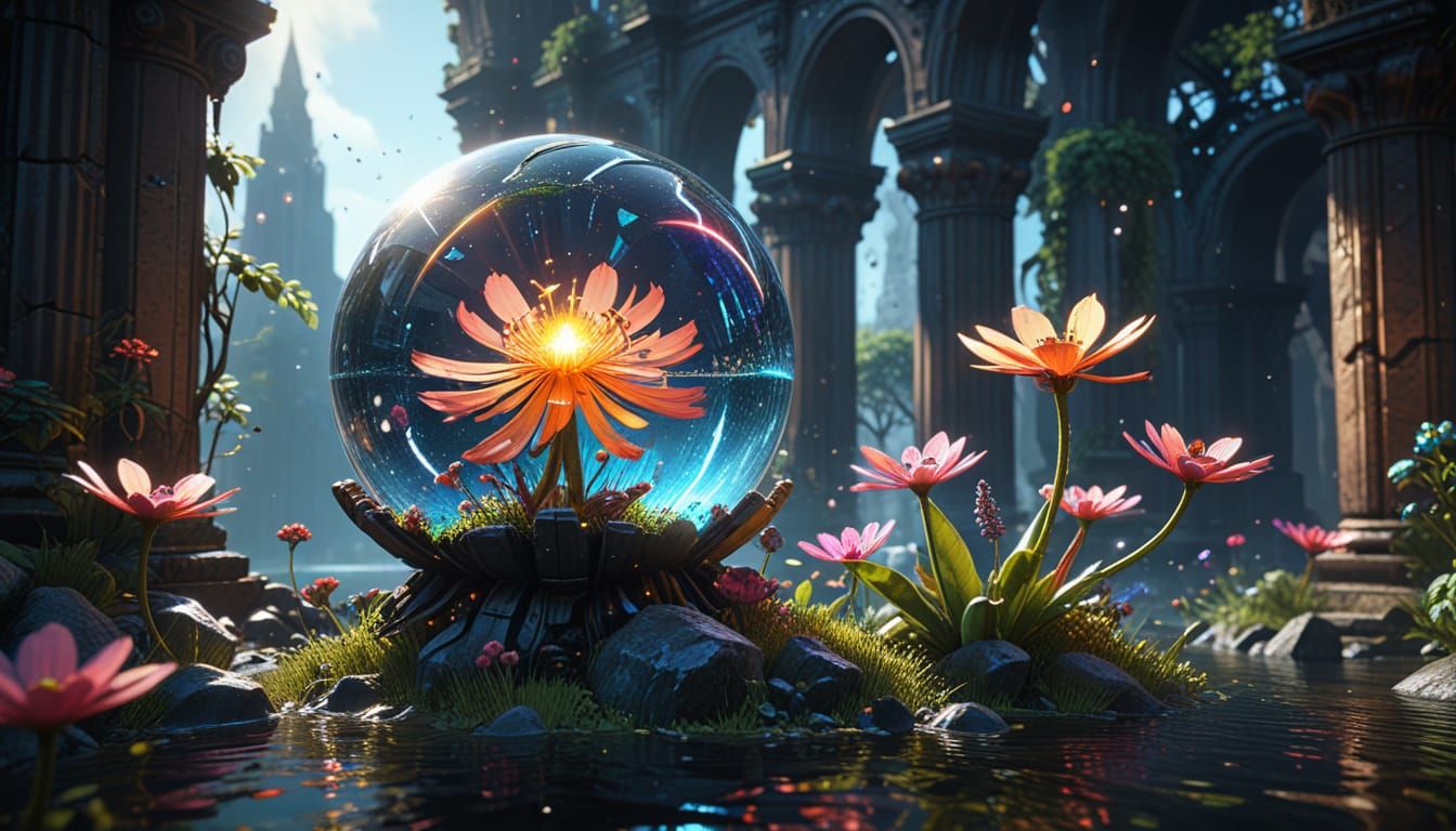 Floating Solarpunk Island in Vibrant Galaxy