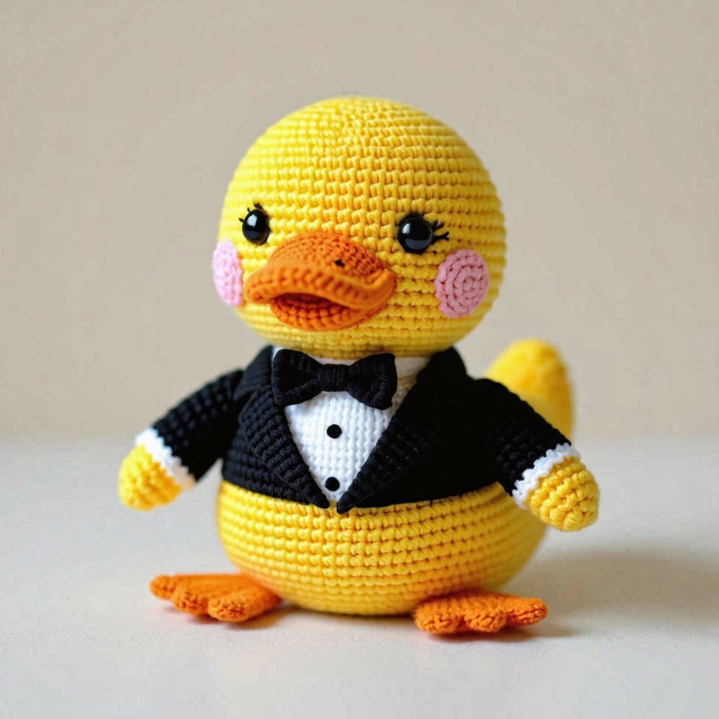 Cute Crochet Yellow Duck in Tuxedo