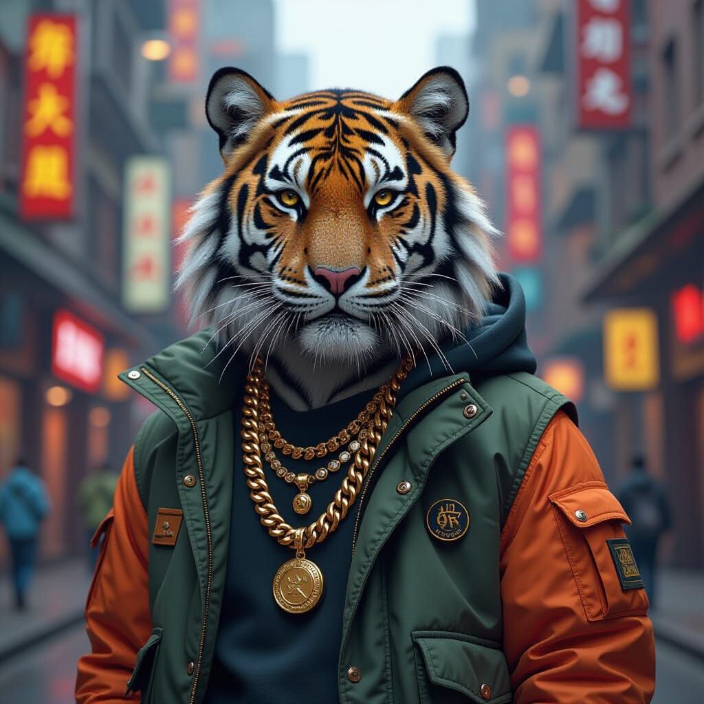 Streetwear Tiger in Cityscape: 3D Game Art