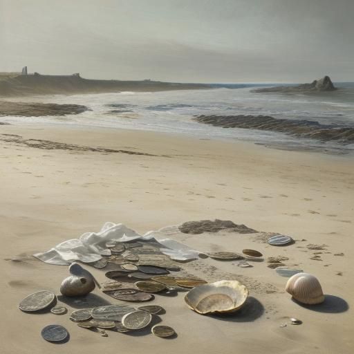 Art by Andrew Wyeth, realistic beach scene, morning light re...