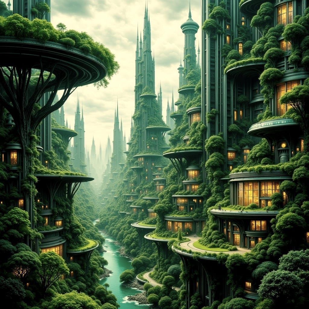 Hyper Realistic Futuristic City in Harmony with Nature