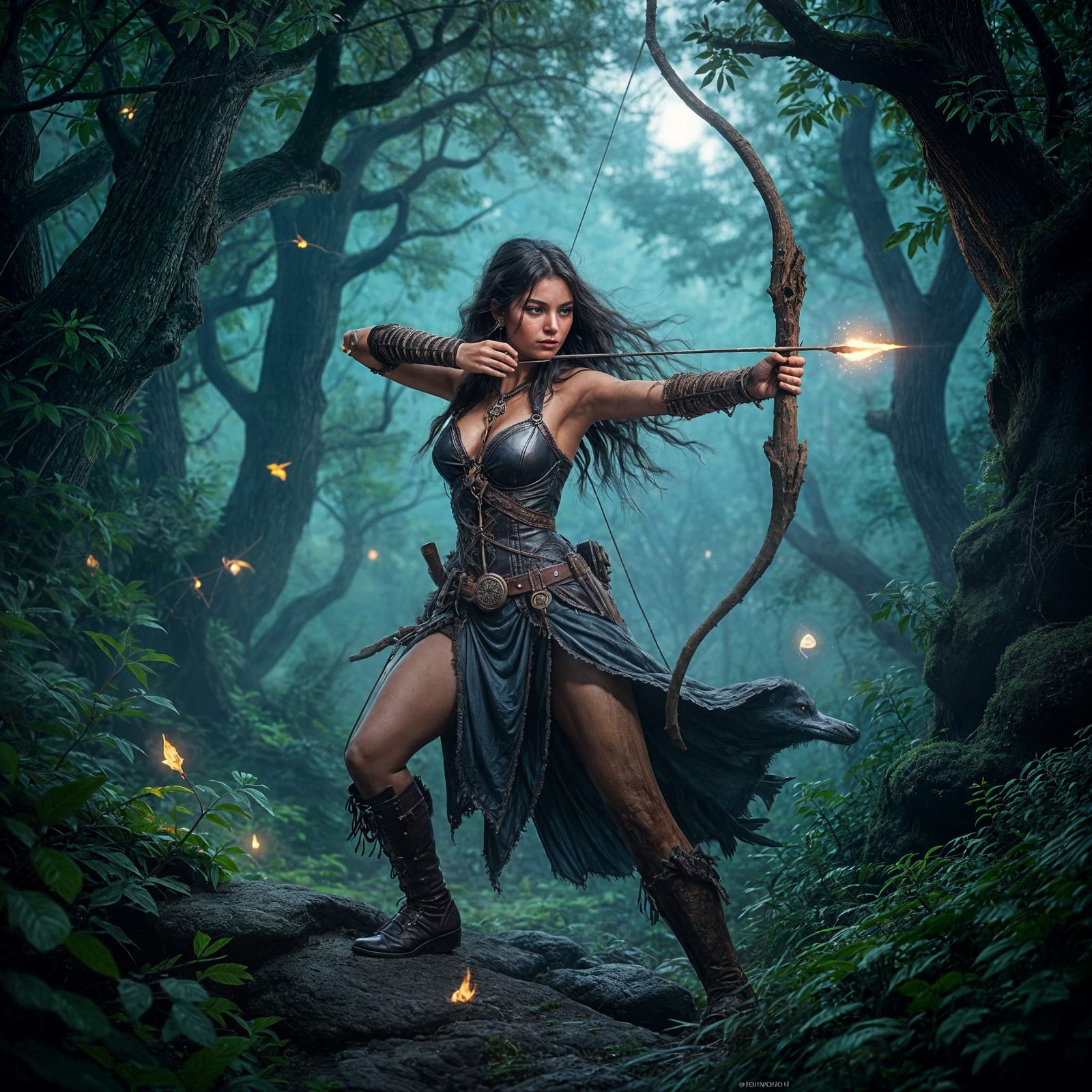 Fantasy Archer in Dark World, Hyperrealistic Style