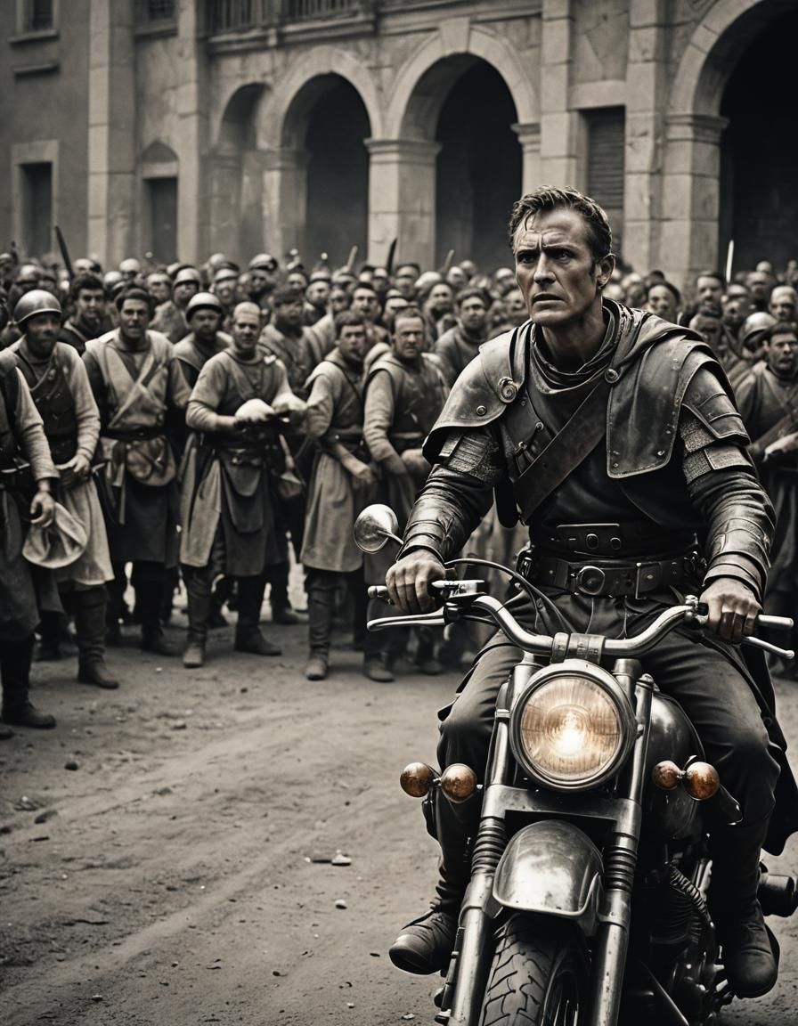 Julius Caesar is Riding a motorcycle