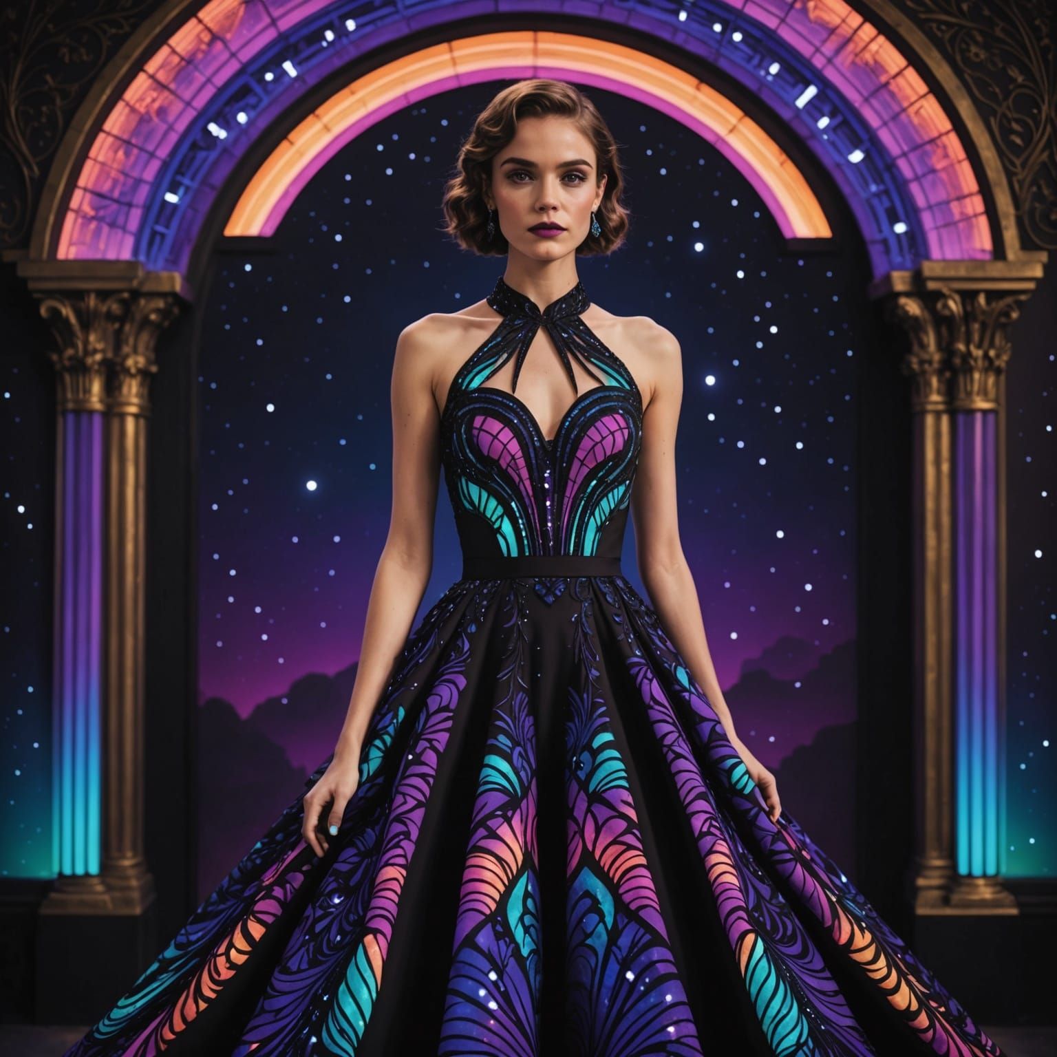 Glow-in-the-Dark Formal Dress in Art Deco Style